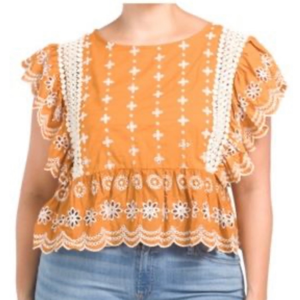 Jennifer & Grace Embroidered Floral Eyelet Peplum Blouse